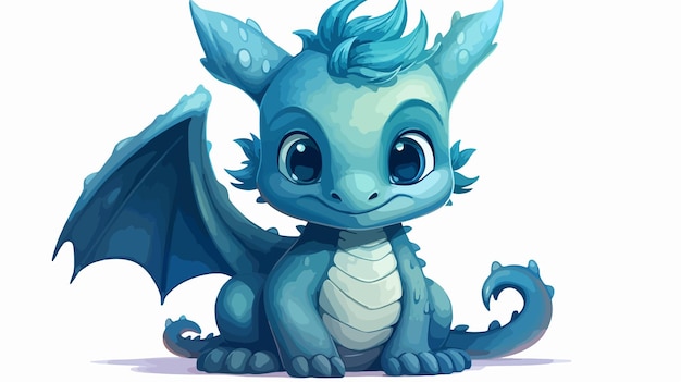 Adorable Sitting Blue Dragon Illustration Vector