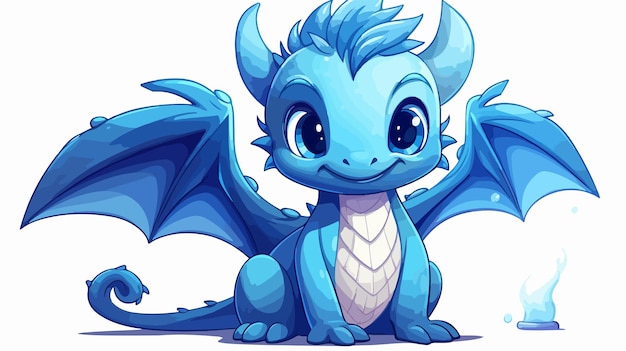 Adorable Sitting Blue Dragon Illustration Vector