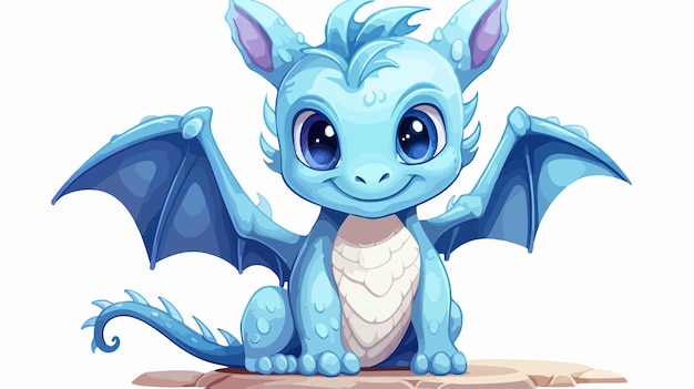 Adorable Sitting Blue Dragon Illustration Vector