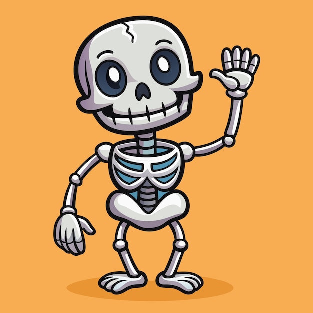 Vector adorable skeleton raising hand cartoon vector design