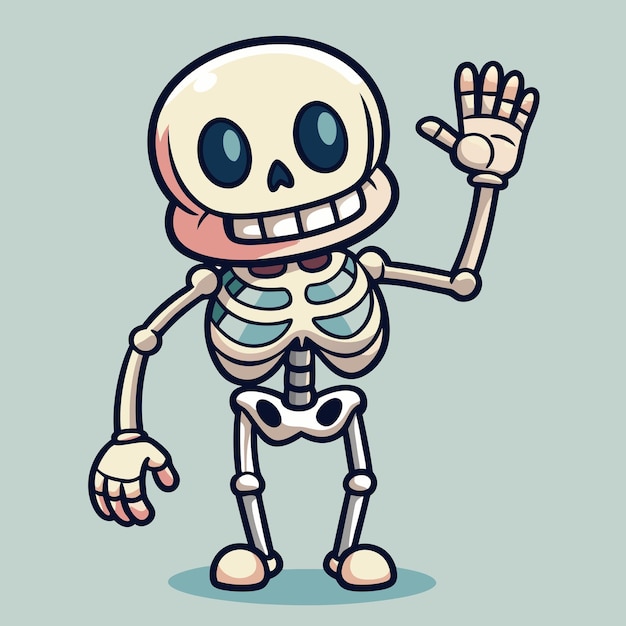 Vector adorable skeleton waving hand cute cartoon vector design