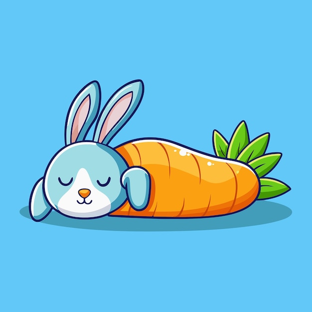 Vector adorable sleeping bunny on a carrot a delightful cartoon vector icon