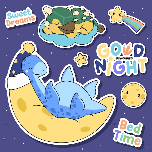 Adorable Sleeping dinosaur illustration collection