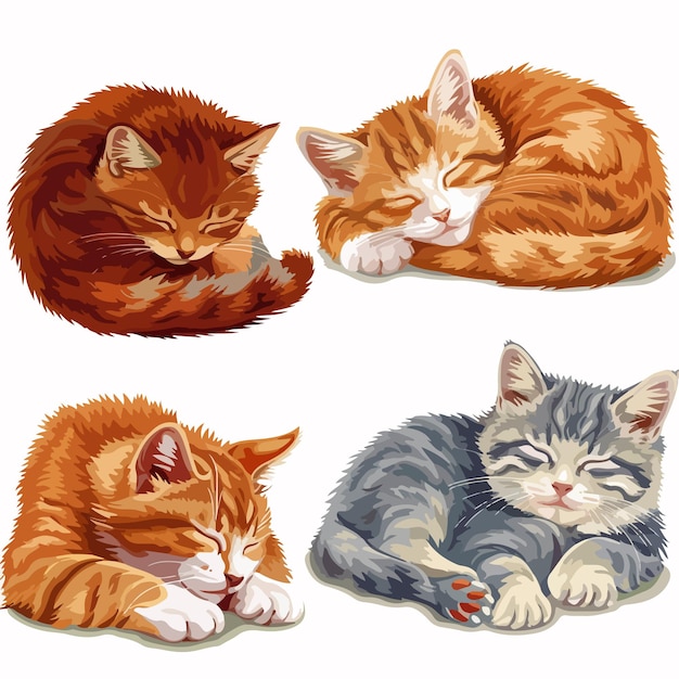 Adorable Sleeping Kittens Clipart on White Background