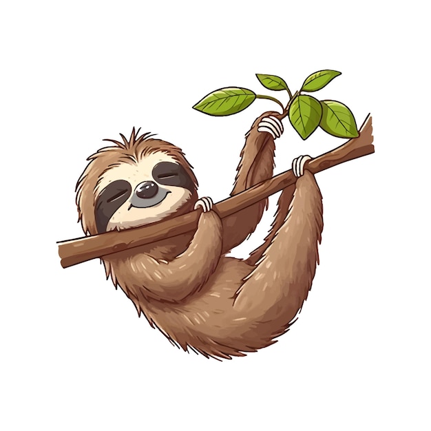 Vector adorable sloth hanging from a branch cute cartoon animal illustration