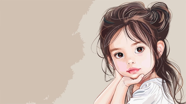 Adorable Small Child Girl in Vector Style Design