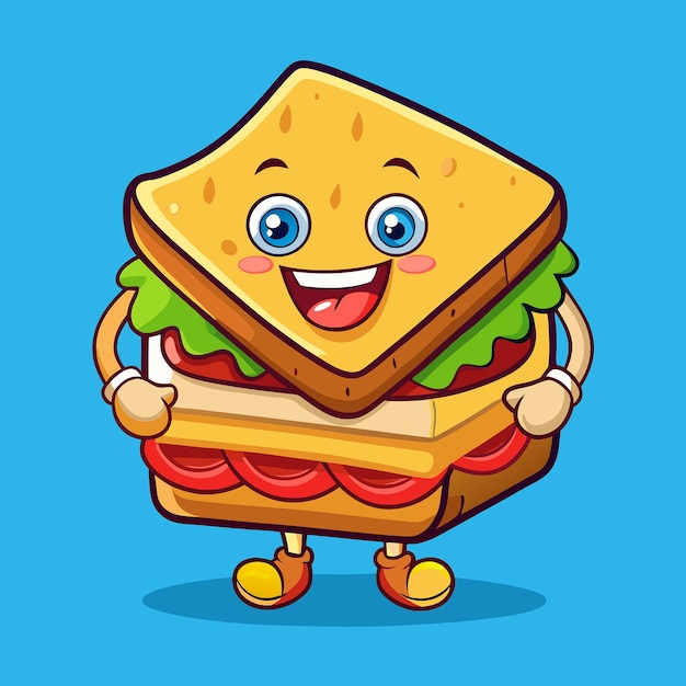 Vector adorable smiling sandwich cartoon vector illustration with crossed arms