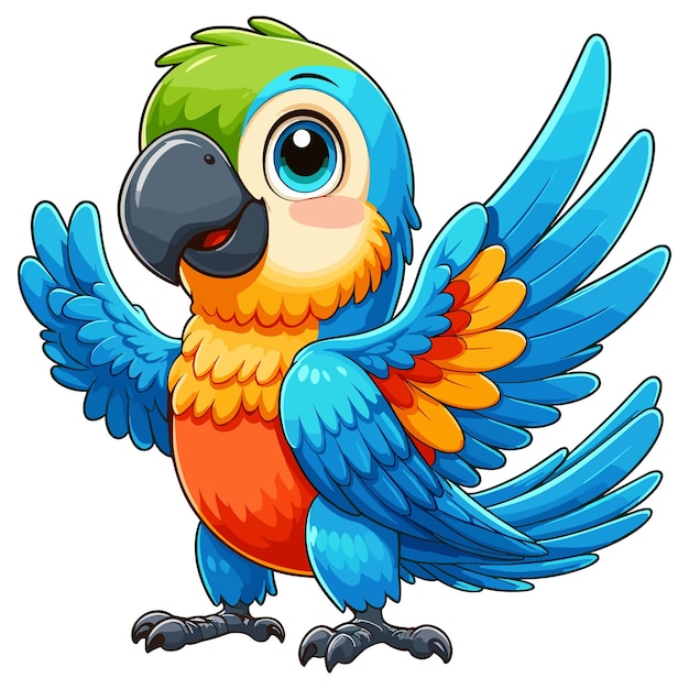 adorable standing macaw waving cartoon vector isolated on white background