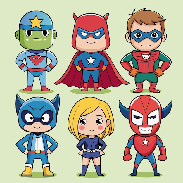 Vector adorable superhero cartoon characters a collection of iconic designs