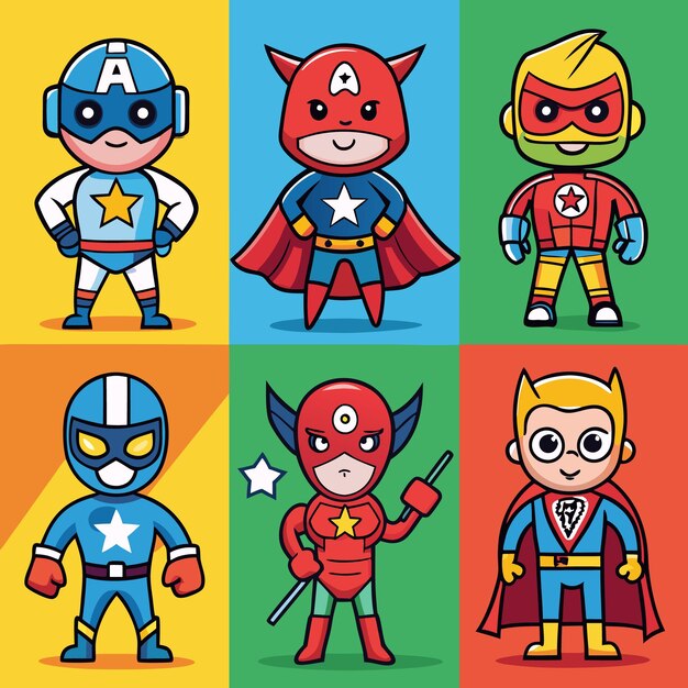 Vector adorable superhero cartoon characters a collection of iconic designs