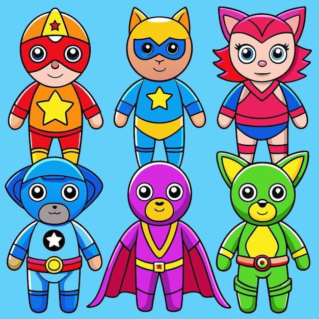 Vector adorable superhero cartoon characters a collection of iconic designs