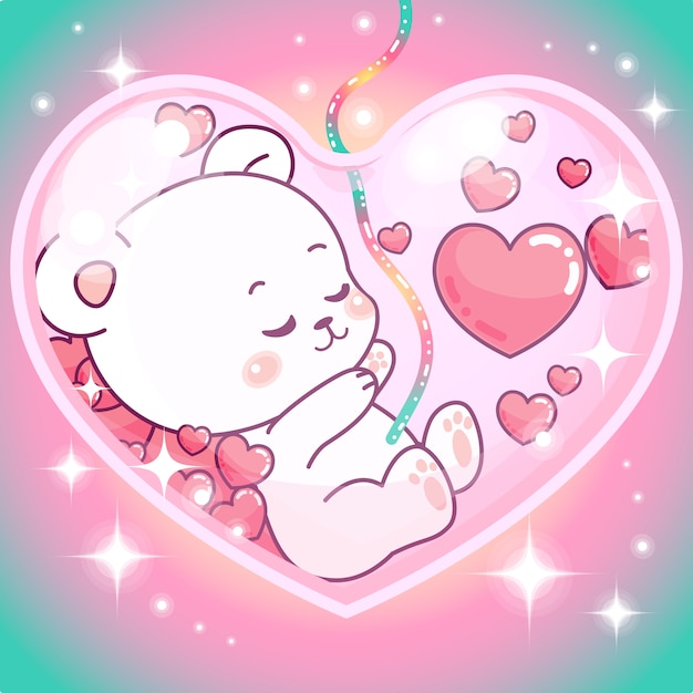 Adorable teddy bear girl inside mommy's belly