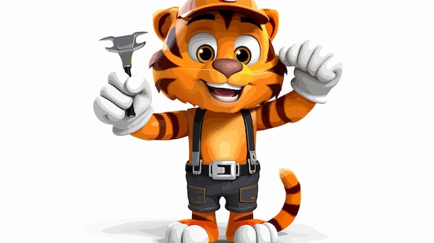 Adorable Tiger Cartoon Animal Mascot as Plumber or Mechanic