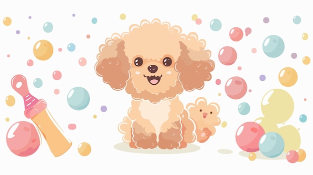 Vector adorable toy poodle dog enjoying bubble bath at groomer salon