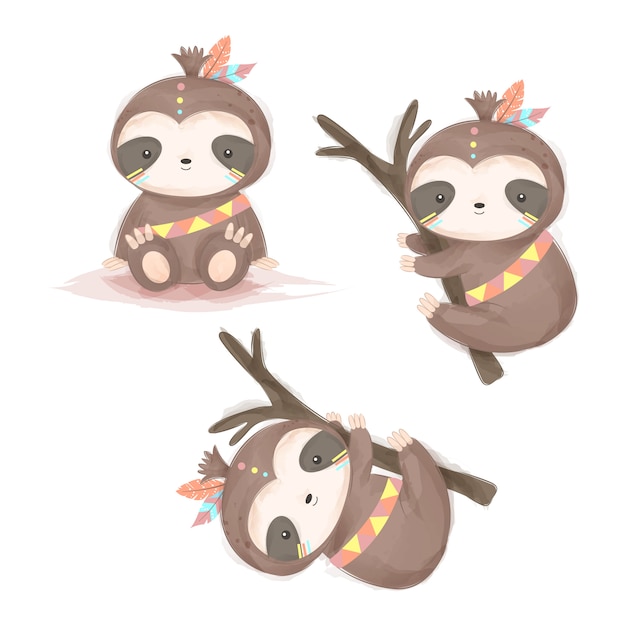 Adorable tribal sloth cliparts