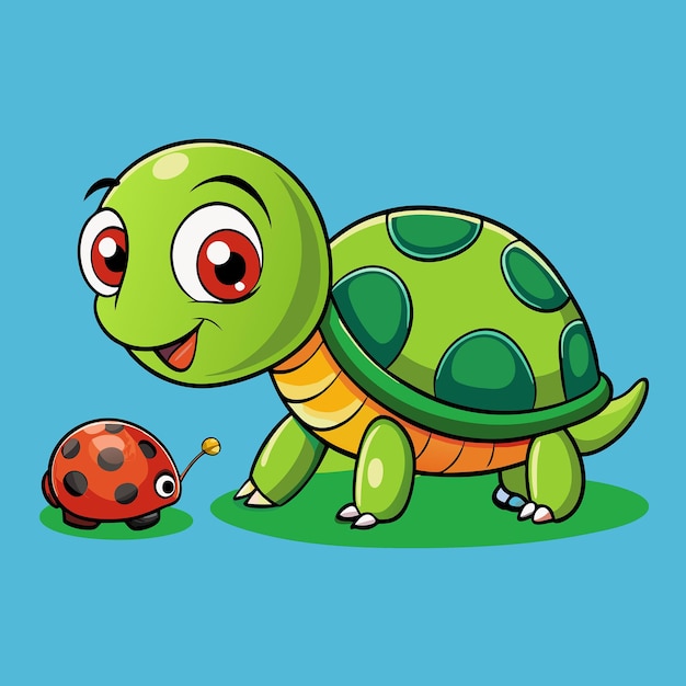 Adorable Turtle and Ladybug Engaged in a Playful Escapade in Vector Cartoon Style