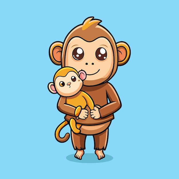 Vector adorable vector illustration depicting a mother monkey tenderly carrying her baby