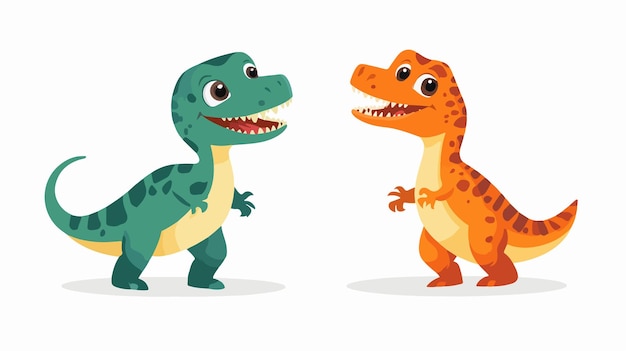 Adorable Velociraptor and Tyrannosaurus Rex Dinosaurs in Playful Scene