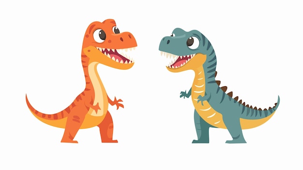 Adorable Velociraptor and Tyrannosaurus Rex Dinosaurs in Playful Scene