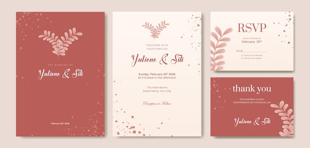 adorable watercolor maroon leaves wedding invitation template premium vector