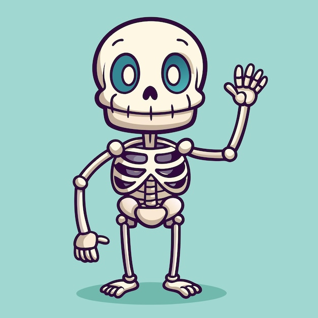 Adorable Waving Skeleton Character Cartoon Vector Design