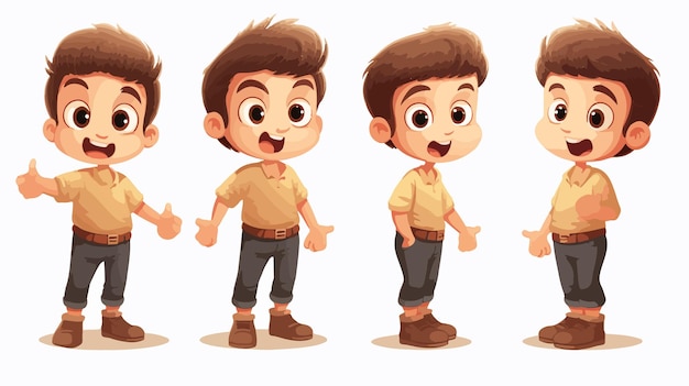 Vector adorable young boy standing and expressing angry pose