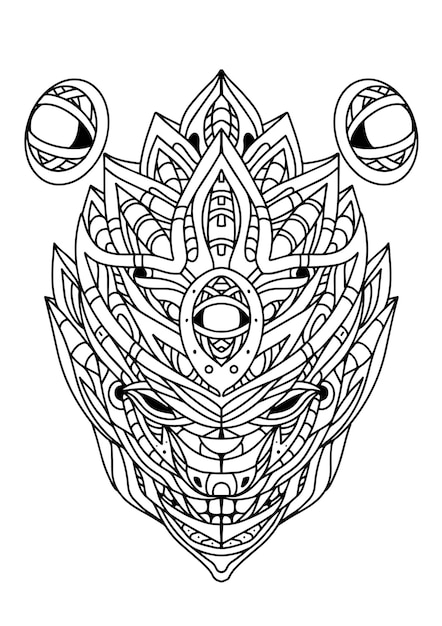 Adult coloring book page robot head abstrack ilustration