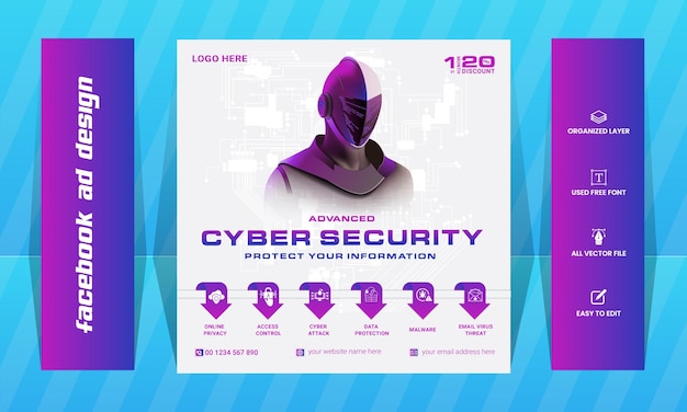 Vector advanced cyber security social media ads design