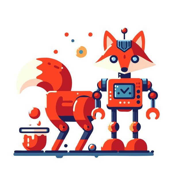 advanced fox robot character flat vector design