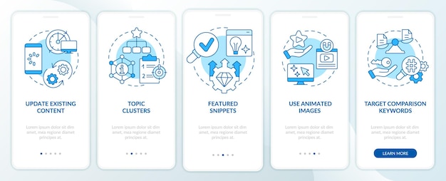 Advanced SEO techniques blue onboarding mobile app screen
