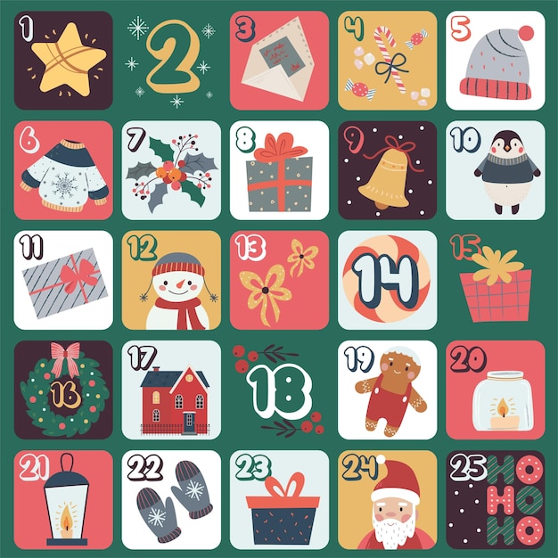 Advent calendar with cute and charming illustrations