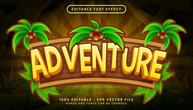 Vector adventure 3d text effect and editable text effect with coconut tree