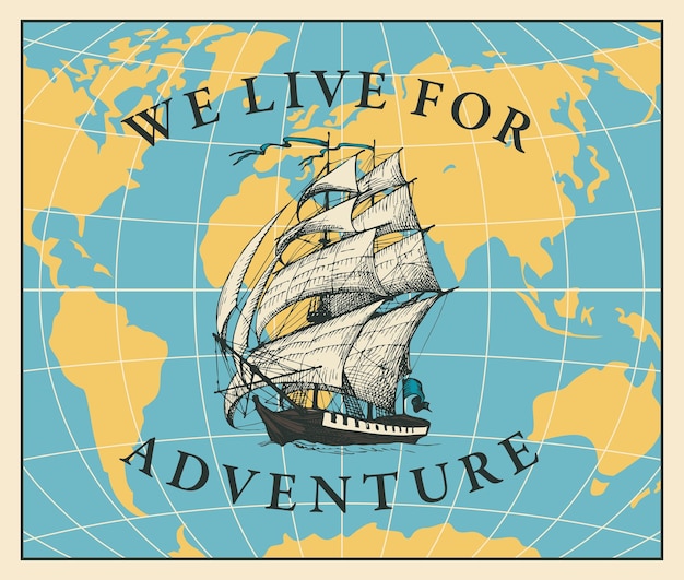 adventure banner with planet map and sailboat