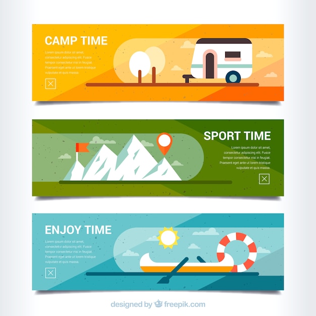 Adventure banners set with funny elements