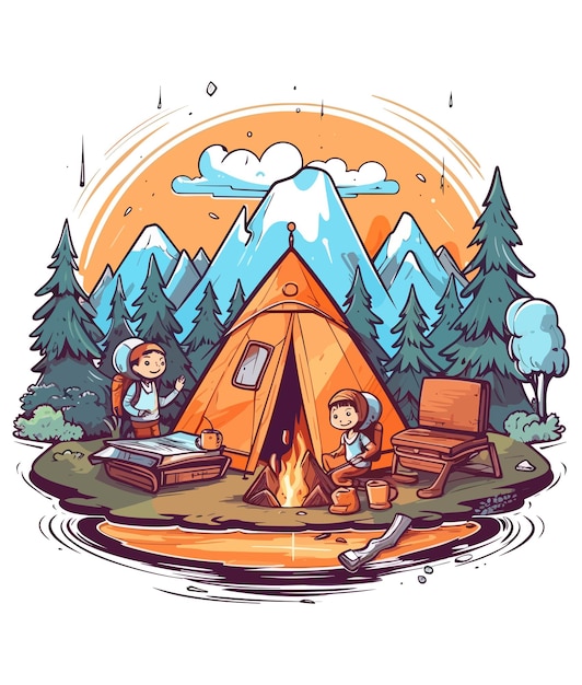 Adventure and camping Illustration on white background