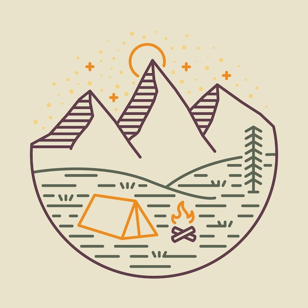 Adventure and camping in the nature at night graphic illustration vector art tshirt design