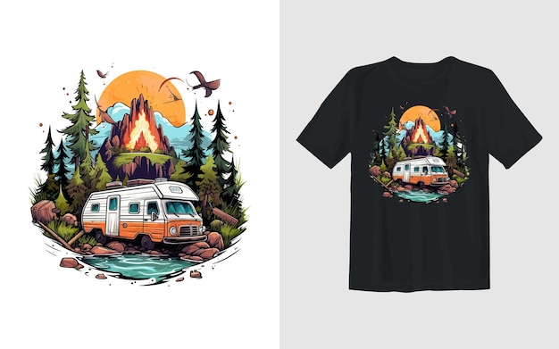 Adventure and camping vector cartoon illustration Adventure and camping t shirt design