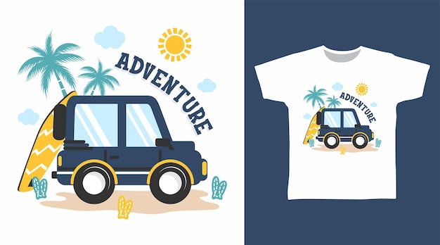 Adventure car cartoon tshirt design concept