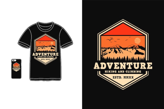 Adventure hiking and climbing design for t shirt silhouette retro style