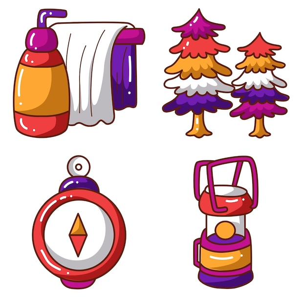 Adventure icon set Camping equipment vector illustrations