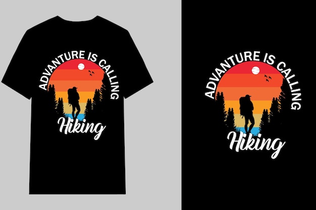 Adventure Is Calling Hiking T Shirt Design Landscape Retro Vintage