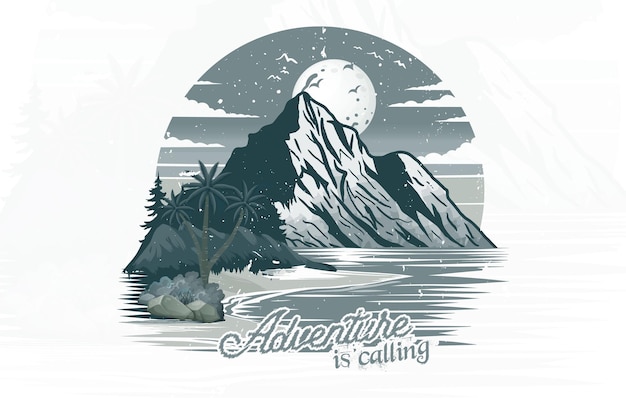 Vector adventure is calling vintage outdoor t shirt print illustration