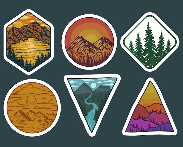 Adventure Landscape retro stickers   illustration