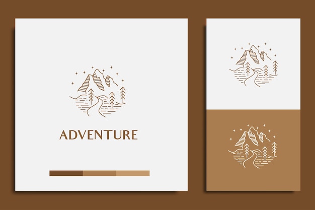 adventure logo design with mountains and trees icon