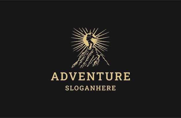 Adventure logo engraving style vector illustrations on black background