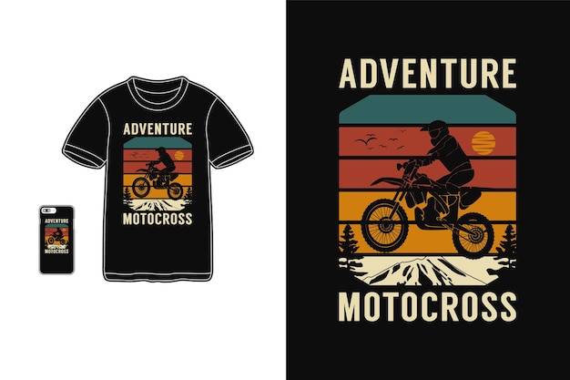 Adventure motocross, t-shirt design silhouette retro style