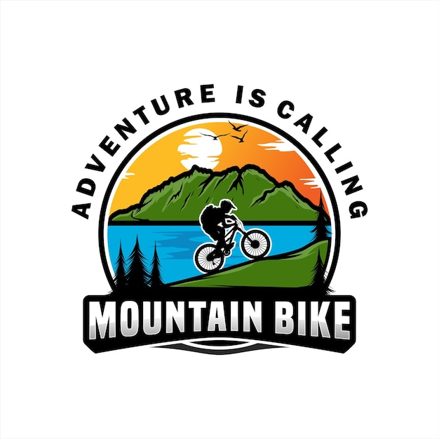 Adventure of mountain bike with mountain vector graphics