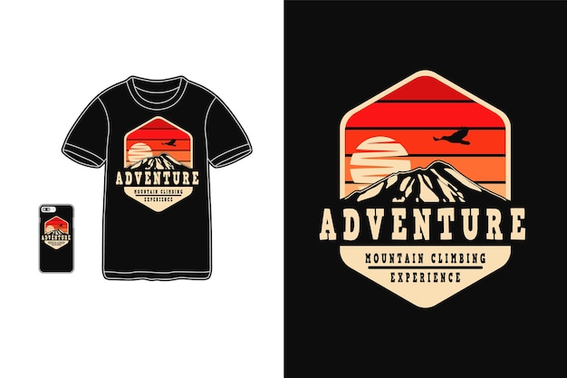 Adventure mountain climber experience, t shirt design silhouette retro style