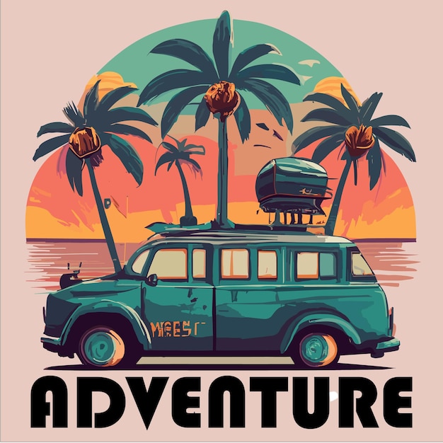 Adventure Palm tree Vintage vector illustration for t shirt poster banner clip art outdoor camping