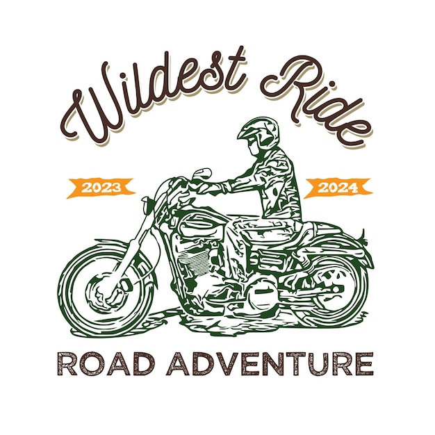 Adventure Riding Motorcycle vector illustration in hand drawn vintage style